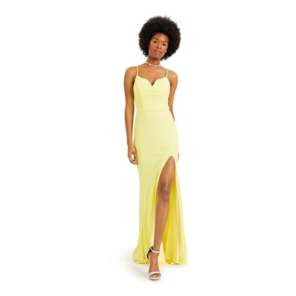 NWT CITY STUDIO Womens Dress Yellow Formal Open Back Tie Juniors 15